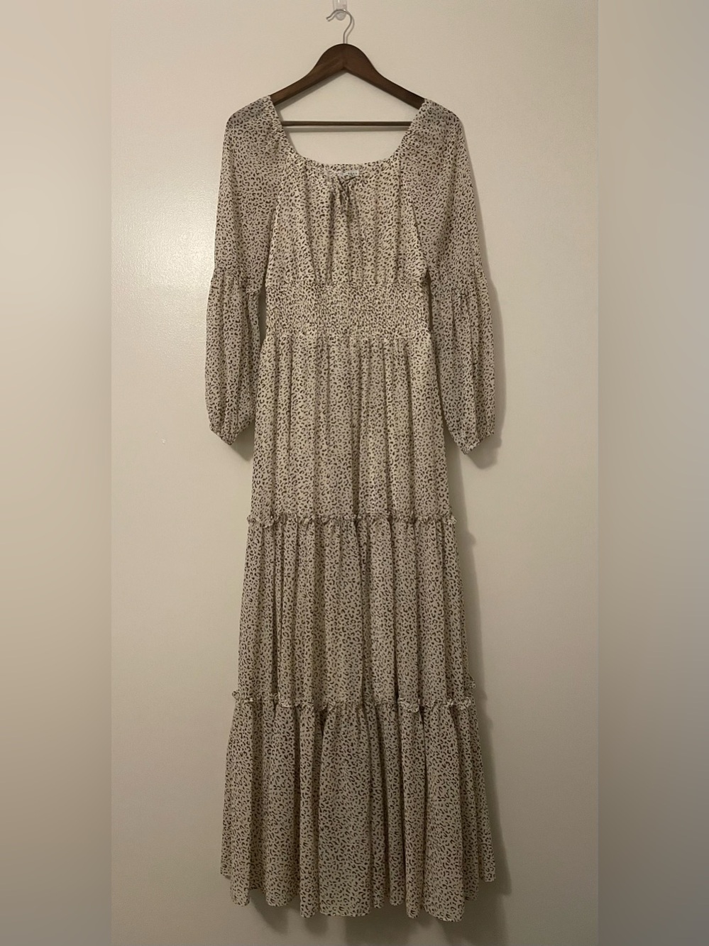 Baltic Born Flowy Cream Tiered Maxi Dress with Subtle Animal Print